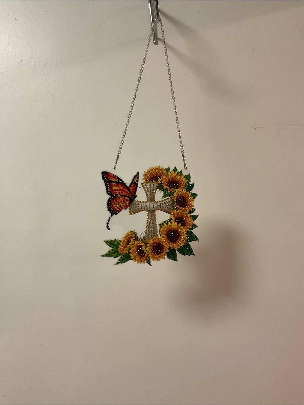 Sunflower Cross Hanging with Butterfly - FAITH Sealed - Picture 2 of 2